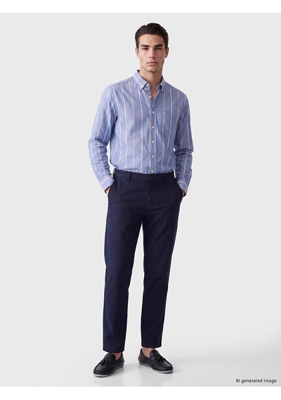 Lcwaıkıkı Classic Mavi Regular Fit Çizgili Oxford Erkek Gömlek