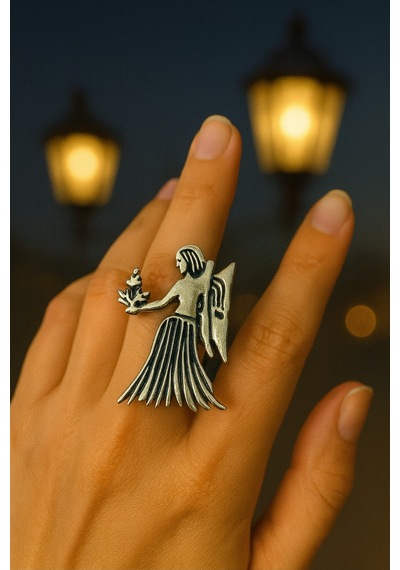 Başak Burcu Simgeli Unisex Ayarlanabilir Metal Yüzük Gümüş - Gri
