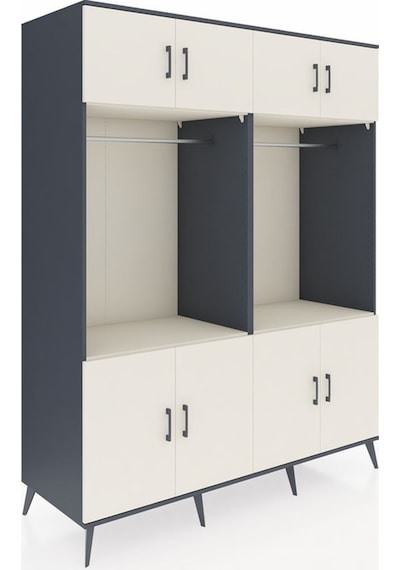 Kronos Gardrop 10 Raflı 8 Kapaklı 2 Askılı 176x59x221 Antrasit-aytaşı Beyaz Kronos Gardrop 10 Raflı 8 Kapaklı 2 Askılı 176x59x221 Antrasit-aytaşı Beyaz