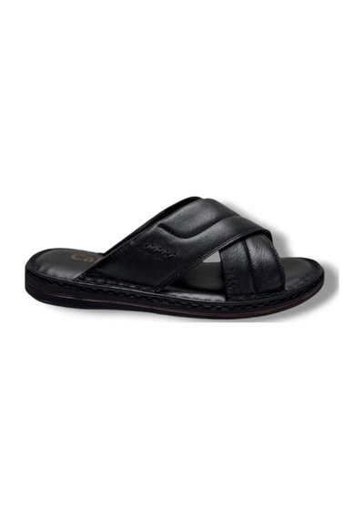 Cakgo 170-26 Hakiki Deri Ultra Soft Çapraz Bant Anatomik Erkek Terlik 40-47 Siyah