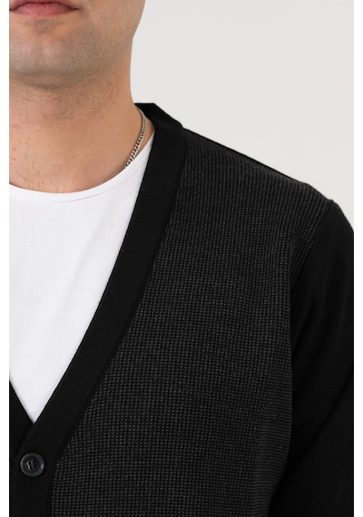 Woolen World Düğmeli Çift Cepli Nokta Desenli Erkek Triko Hırka 001
