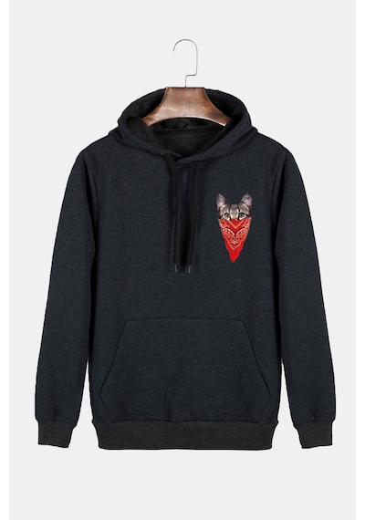 Unisex Antrasit Kapüşonlu Maskeli Kedi Baskılı Slim Fit Kanguru Cepli Sweatshirt Antrasit Unisex Antrasit Kapüşonlu Maskeli Kedi Baskılı Slim Fit Kanguru Cepli Sweatshirt Antrasit
