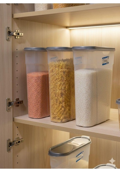 2 Adet 4 Litre Şeffaf Plastik Lüks Erzak Bakliyat Saklama Kabı Kiler Box