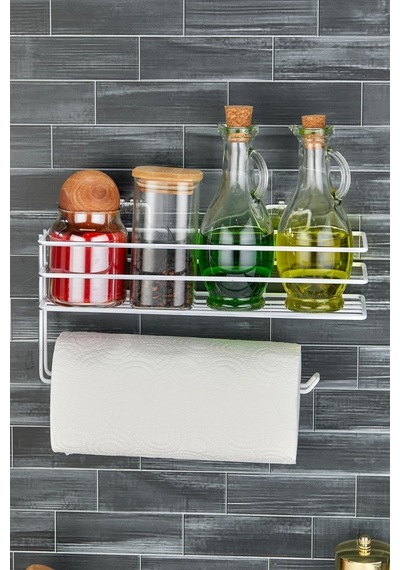 Yapışkanlı Raflı Kağıt Rulo Havluluk Peçetelik Havlu Kağıltlık Banyo Mutfak Düzenleyici Raf-b Beyaz Diğer