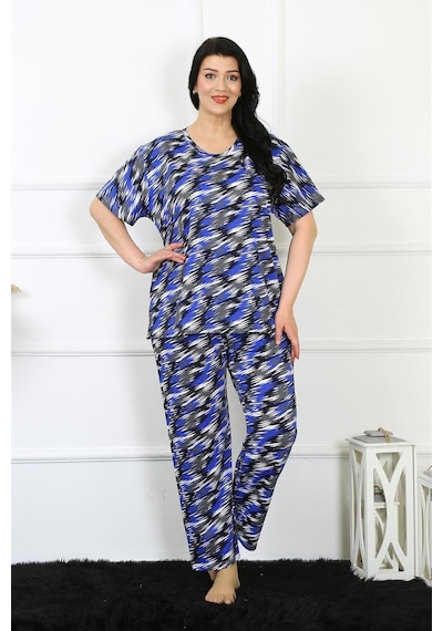 Akbeniz Kadın 5xl-6xl-7xl-8xl Büyük Beden Kısa Kol Pijama Takım 75010-saks Saks Mavi