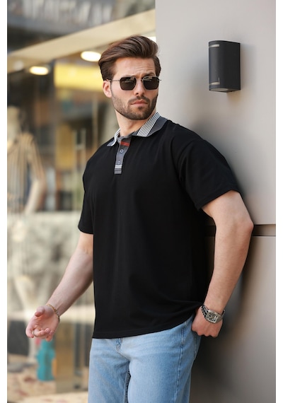Madmext Siyah Polo Yaka Erkek T-shirt E7147 Siyah