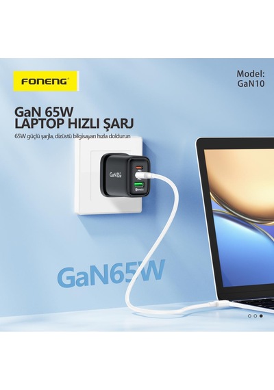 Foneng Gan10 Gan 65w 2x Type-C - 1x USB 3 Girişli Hızlı Şarj Aleti