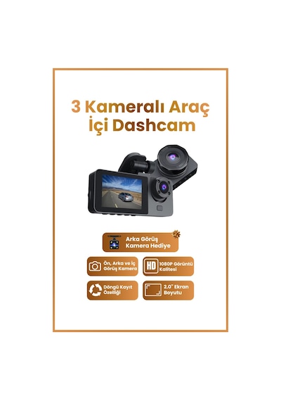 Harvox 3 Kameralı Wi-fi Özellikli Full Hd Araç İçi Kamera 1080p Gece Görüş, G-sensor Dashcam Y15