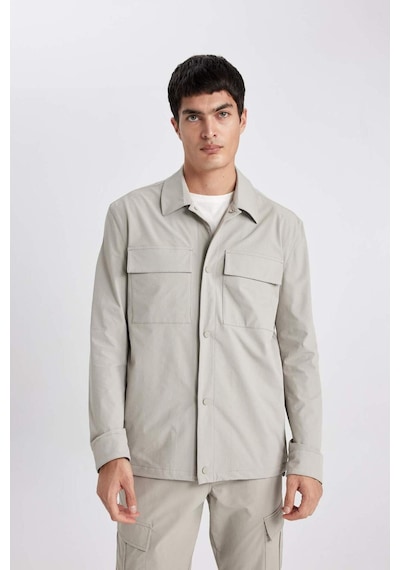 Defacto Regular Fit Polo Yaka Çıtçıt Kapamalı Cepli Teknik Gömlek Ceket B7396AX25SP Gri