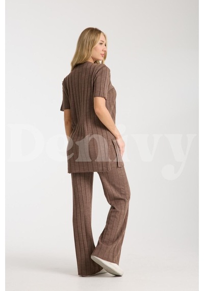 Çizgili Relax Fit İkili Takım Dnv-000019 Sütlü Kahve