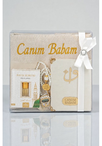 Canım Babam - Babalar Günü Hediyesi - Hediyelik Kişiye Özel İsimli Seccade Seti - Yasin Kitabı, Tesbih, Zikirmatik, Esans - Krem