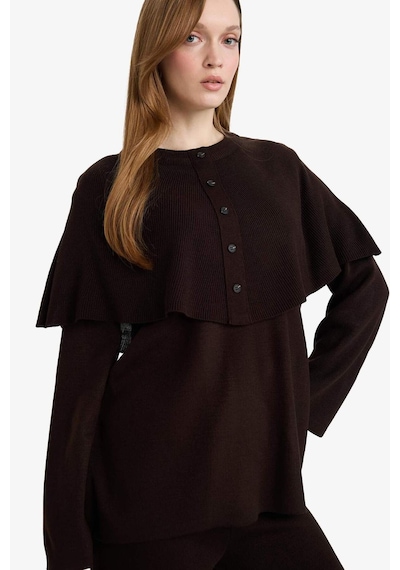 Defacto Regular Fit Bisiklet Yaka Düğme Detaylı Triko Tunik G5062ax25cwbn320 Kahve-bn320