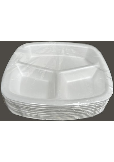 Dağyüce Tek Kullanımlık Köpük 3 Bölmeli Tabldot Köpük Tabak - 23.5x25 Cm. - 10 Adetlik 5 Paket
