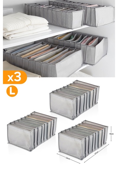 Serstil 3 Adet - 8 Gözlü Gri Benekli Çekmece İçi Düzenleyici Organizer Large Diğer
