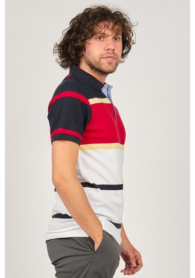 Desen Triko Erkek Polo Yaka Blok Desenli T-Shirt 0249821 Lacivert-Lacivert