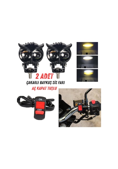 2 Adet Baykuş Sis Farı Sarı-beyaz Motosiklet Sis Farı Otomobil Atv Utv Off Road Aç Kapat Tuşlu