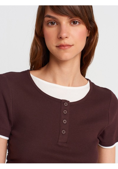 Dilvin 31816 Çift Katlı Büzgülü T-shirt-kahve Kahve
