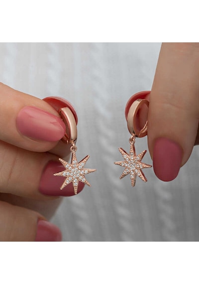 Gümüş Rose Sallantılı Kutup Yıldızı Kadın Küpe Arbltgsrkıb5u9ghrnb