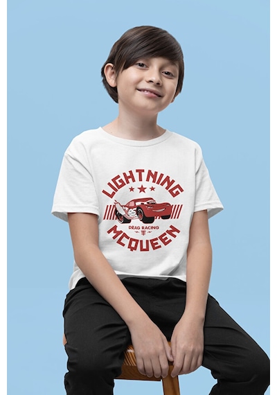 Sevbano Lightning Mcqueen Baskılı Unisex Şimşek Arabalar Çizgi Film Çocuk Beyaz