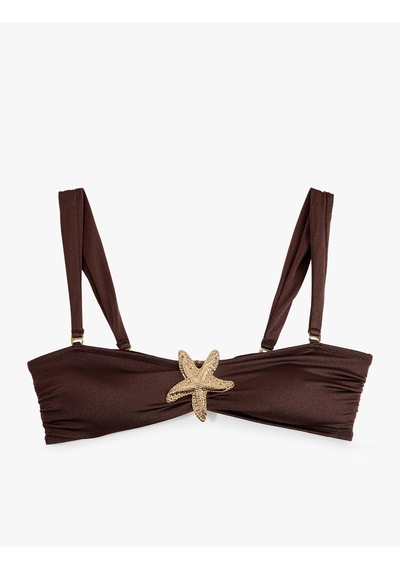 Koton Koton X Şahika Ercümen - Aksesuar Detaylı Straplez Bikini Üstü Çıkarılabilir Askılı Kahverengi 6sak10282mm Kahve