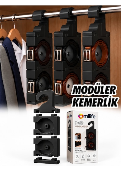 Modüler Puzzle Kemer Organizeri Birbirine Eklenebilir Rulo Kemer Düzenleyici Dolap İçi Kemerlik Siyah