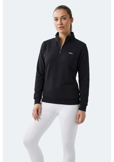 Slazenger Maxıs I Kadın Dik Yaka Fermuarlı Siyah Sweatshırt Siyah