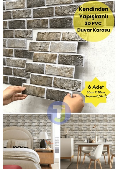 Technojet 30x30cm 3d Kendinden Yapışkanlı Duvar Kağıdı Kaplama Dekorasyon Mutfak 6lı Paket 0,54m2