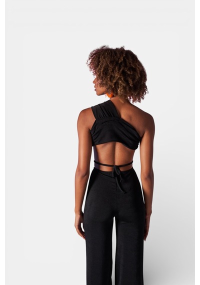 Holly Lolly Omuz Detaylı Beatrice Crop Siyah