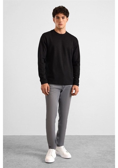 Süvari Siyah Regular Düz Baskısız İnterlok Bisiklet Yaka Cepsiz Düz Sweatshirt Ssw2013700035-s09