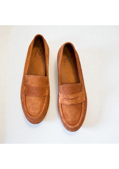 Ne&ve Shoes Taba Süet Hakiki Deri Kadın Loafer Ayakkabı