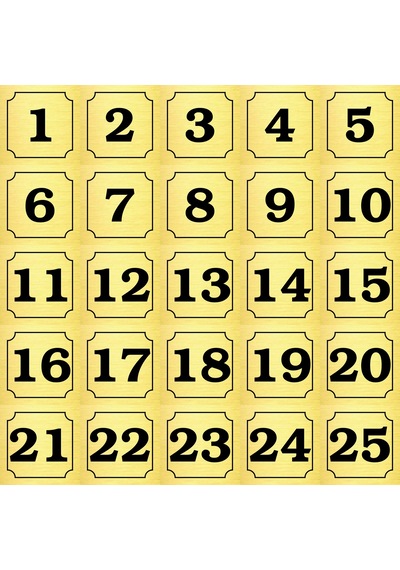 1-25 Kapı, Masa, Dolap Numarası Altın Metal Etiket 5x5 Cm