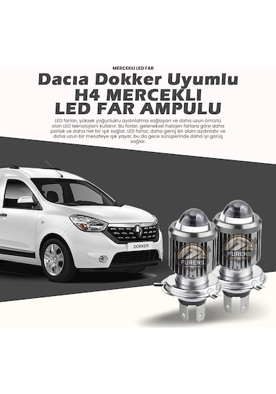 Dacia Dokker Için Uyumlu Şimşek Etkili Mercekler Led Xenon Far Tek Renk Beyaz