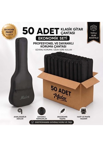 Midex Gk-40k-50x Klasik Gitar Çantası 50'li Paket Kaliteli Siyah Kılıf 50 Adet