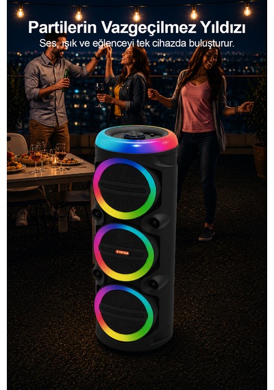 Taşınabilir Mikrofonlu 90w Led Işıklı Bluetooth Karaoke Hoparlör Seti