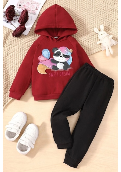 Uyguntarz Çocuk Sweet Dream Panda Eşofman Takımı Kırmızı