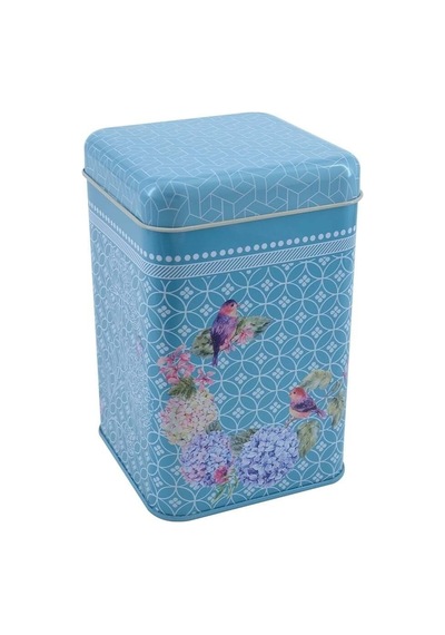 Blooming Blue Desenli Kare Metal Saklama Kabı 10.5 x 10.5 x 16 CM 1.7 L