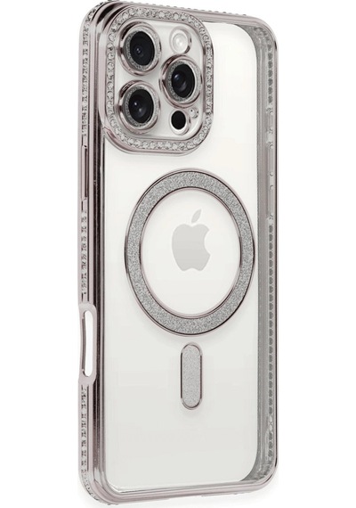Apple Uyumlu iPhone 16 Pro Kılıf Joke Simli Magneticsafe Kılıf Pembe/