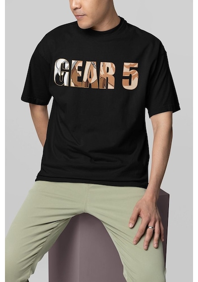 Sevbano Monkey D. Luffy Nika Gear 5 Baskılı Unisex Oversize Anime Karakte Siyah