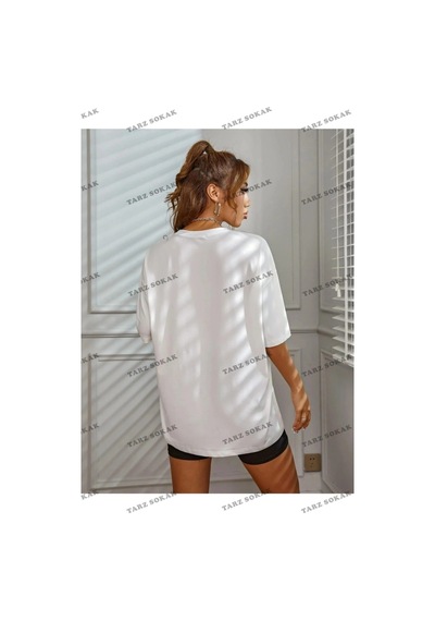 Startmore Kadın Beyaz Los Angeles 91 Baskılı Oversize Beyaz