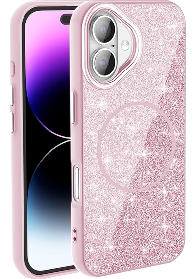 Apple Apple iPhone Uyumlu  17 Kılıf M-safe Şarj Özellikli Parlayan Simli Zore Okso Kapak Çok Renkli
