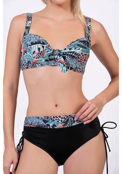 Endeep Kadın Büyük Beden Balenli Destekli Açık Mavi Desenli Bikini Takımı Açık Mavi - Siyah