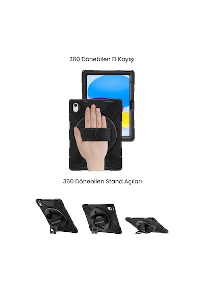 Apple Uyumlu iPad Air 13 M3 Çip 2025 Askılı Defender 360 Dönebilir Standlı Zırh Tablet Kılıfı Korumalı Kapak