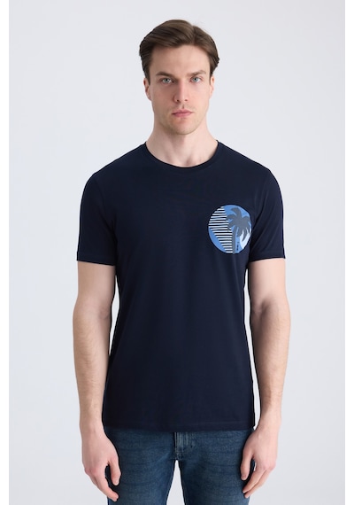Twn Slim Fit Lacivert Petek Örgü %100 Pamuklu T-shirt 4ec1438311202 101