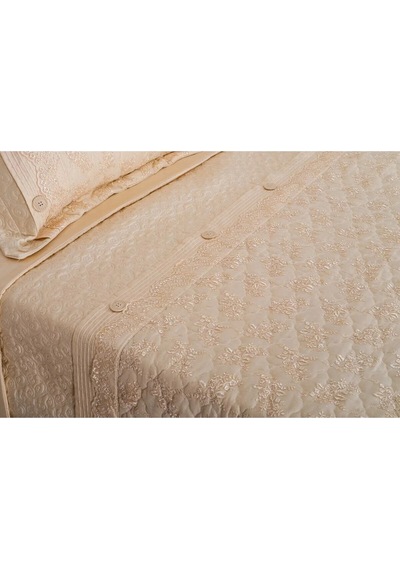 Gülfem Pamuk Bej Baskılı Bej Yatak Örtüsü Seti Çift Kiş. 6 Parça 260x70 Cm 1465 Bej
