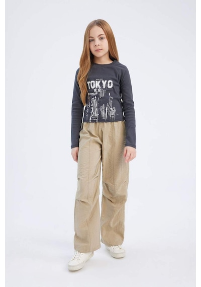 DeFacto Kız Çocuk Beli Lastikli Düz Paça Paraşüt Pantolon D7605A825SMBG414 Bej