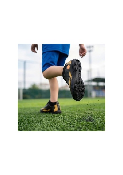 Çocuk Halı Saha Futbol Ayakkabısı Hafif, Kaymaz Tabanlı, Bağcıklı Kramponsuz Spor Ayakkabı Siyah