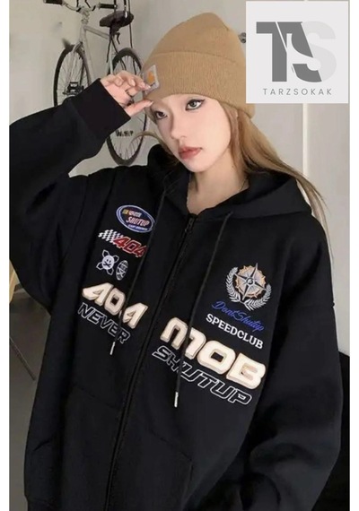 Tarzsokak 404 Never Shutup Sweatshirt Fermuarlı Hırka Siyah