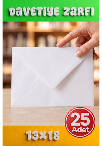 25 Adet 13x18 Cm Premium Kalite Davetiye Zarfı Beyaz