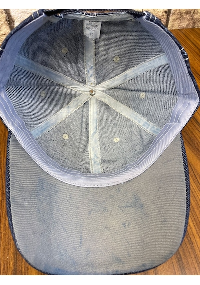Hamze Jean Kot Denim İndigo Kumaş Taşlı Gül Desenli Beyzbol Cap Şapka Koyu İndigo