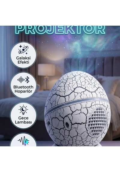 Dinozor Yumurtası Galaksi Projektör Gece Lambası Bluetooth Hoparlörlü Müzik Ve Işık Senkronizasyonlu Renkli